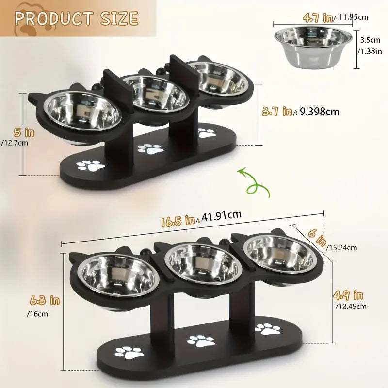 Stainless Steel 3 Bowl Elevated Cat Feeder