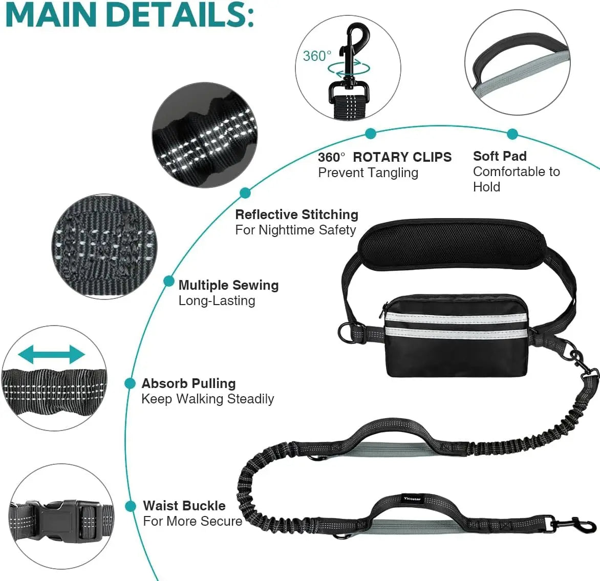 Adjustable Bungee Dog Leash with Pocket