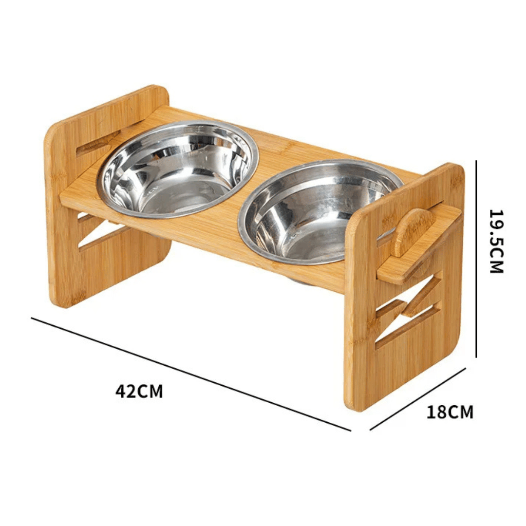 Portable Pet Feeder Adjustable Height 2 Metal Bowls