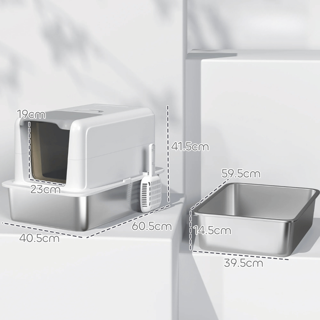 Spacious Covered Cat Litter Box Easy Clean Tray