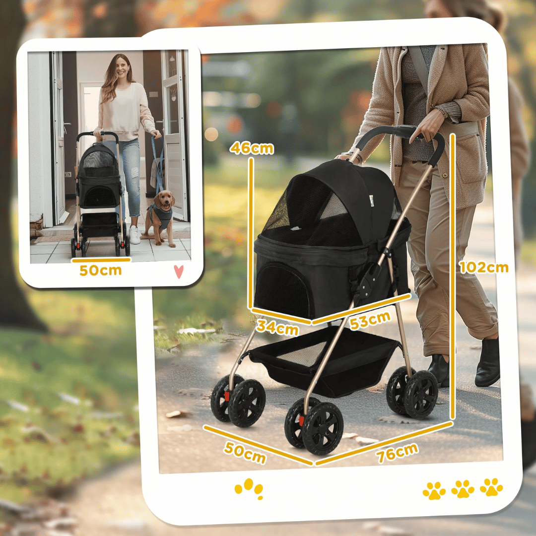 Pet Stroller Folding Compact Removable Basket Storage