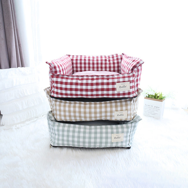 Small Plaid Pet Bed For Dogs Cats