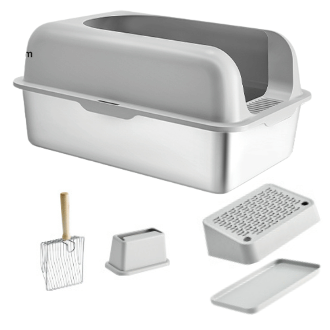 Extra Large Cat Litter Box with Metal Tray and Accessories