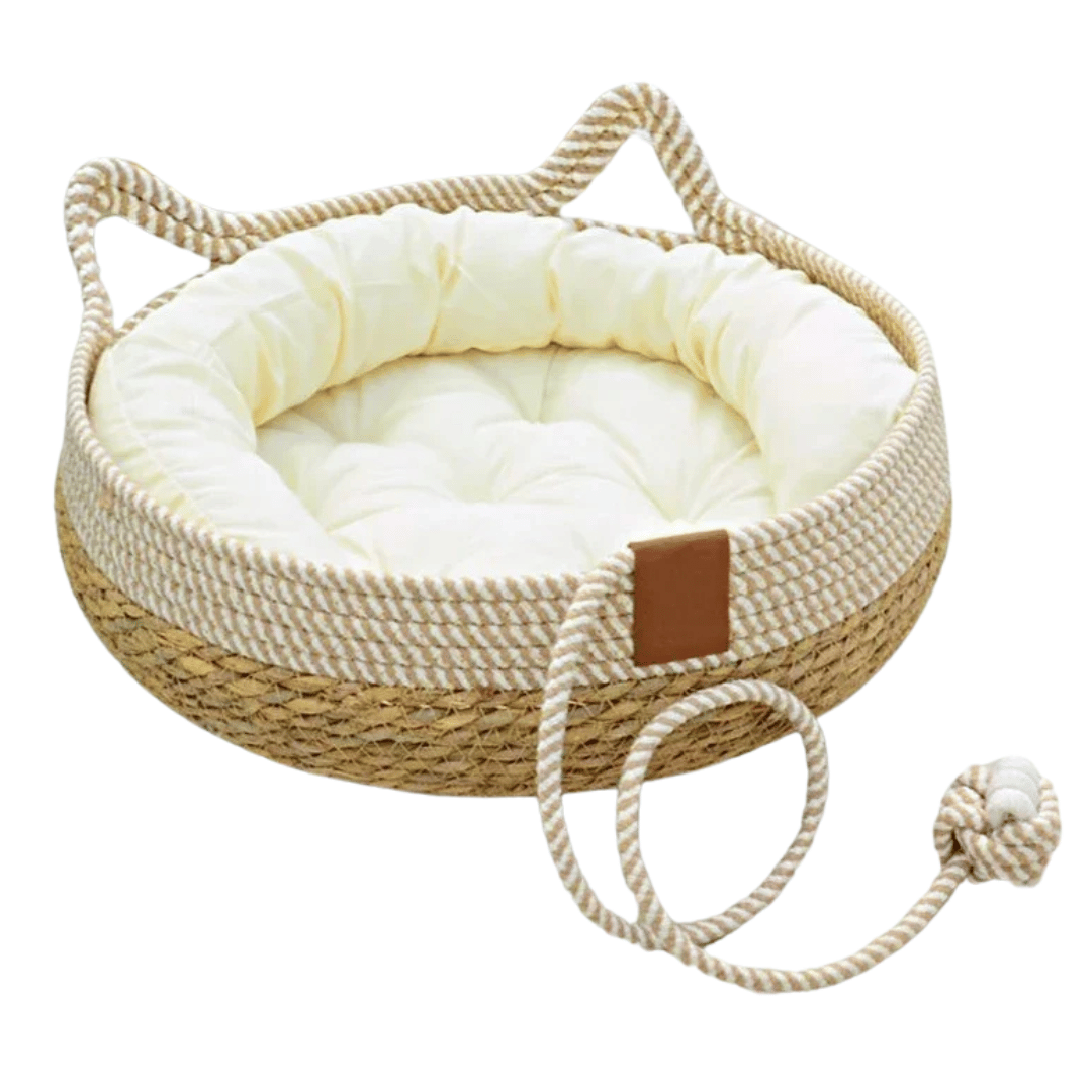 Pet Bed Basket Natural Fiber Plush Cushion