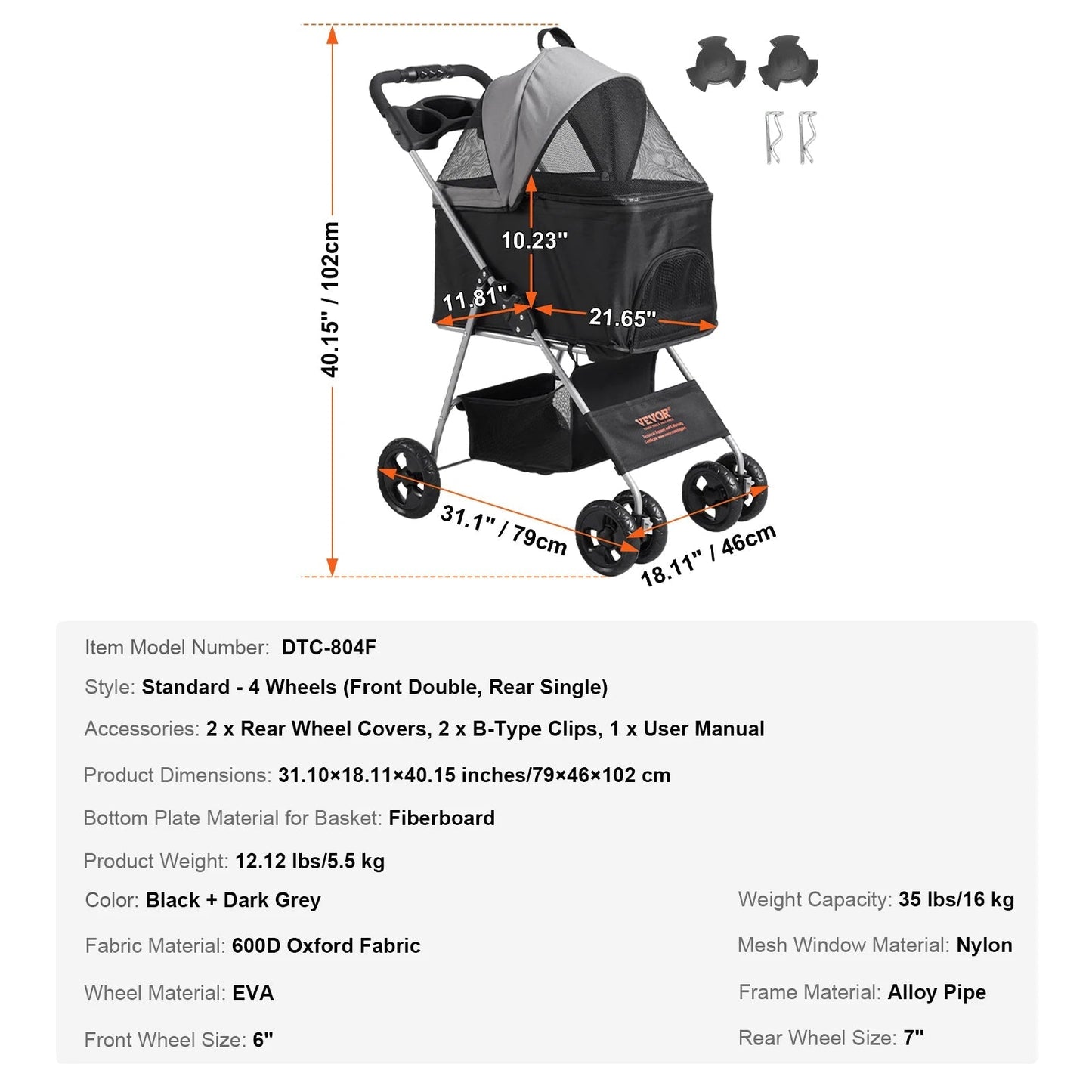 Pet Stroller Portable Removable Storage Basket