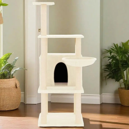 Cat Tower Cream Soft Bed Shelves Large - Pupporia