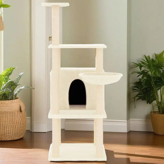 Cat Tower Cream Soft Bed Shelves Large - Pupporia