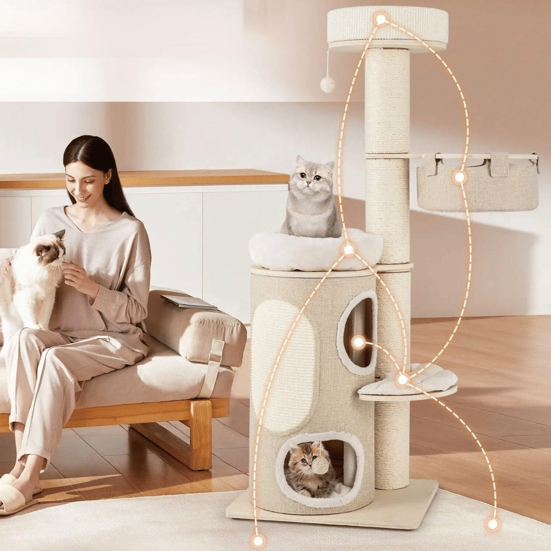 Cat Tower 2-Level House Soft Perches Scratcher
