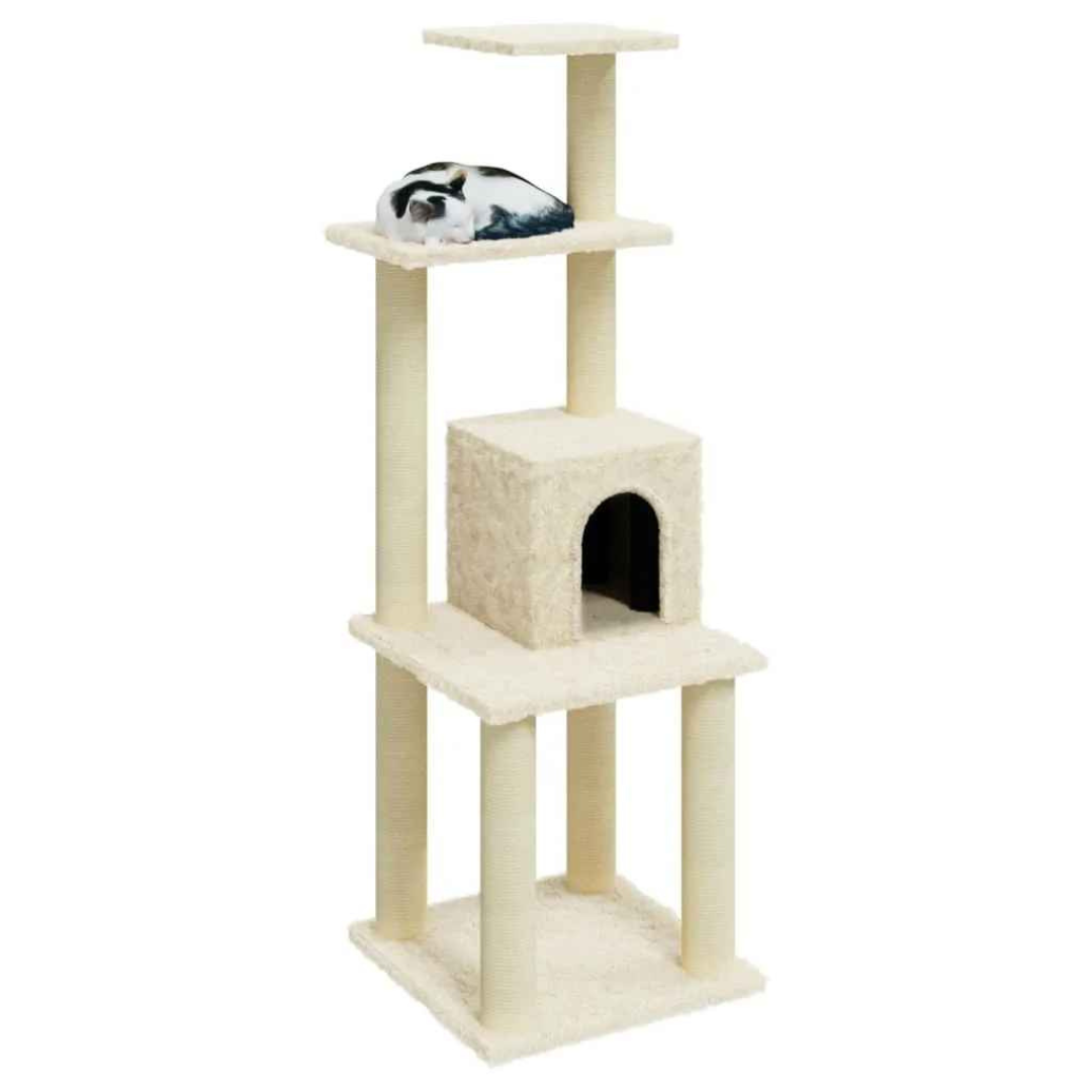 Cat Tower Cream Soft House Shelves Scratch Posts - Pupporia