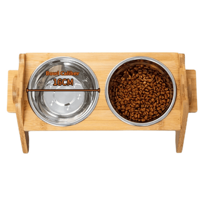 Portable Pet Feeder Adjustable Height 2 Metal Bowls