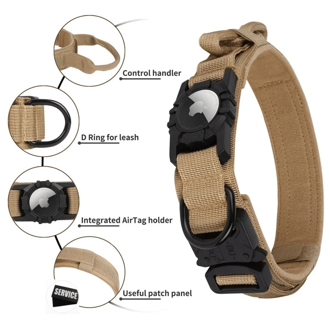 Tactical Dog Collar AirTag Holder Durable Nylon