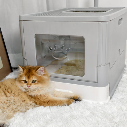 Dual Entry Hidden Cat Litter Box Easy Clean Tray
