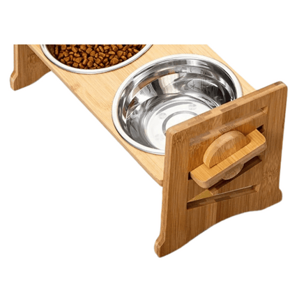 Portable Pet Feeder Adjustable Height 2 Metal Bowls