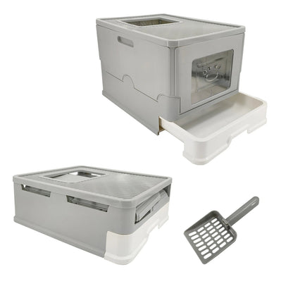 Dual Entry Hidden Cat Litter Box Easy Clean Tray