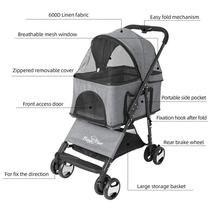 Pet Stroller Detachable Carrier Car Seat