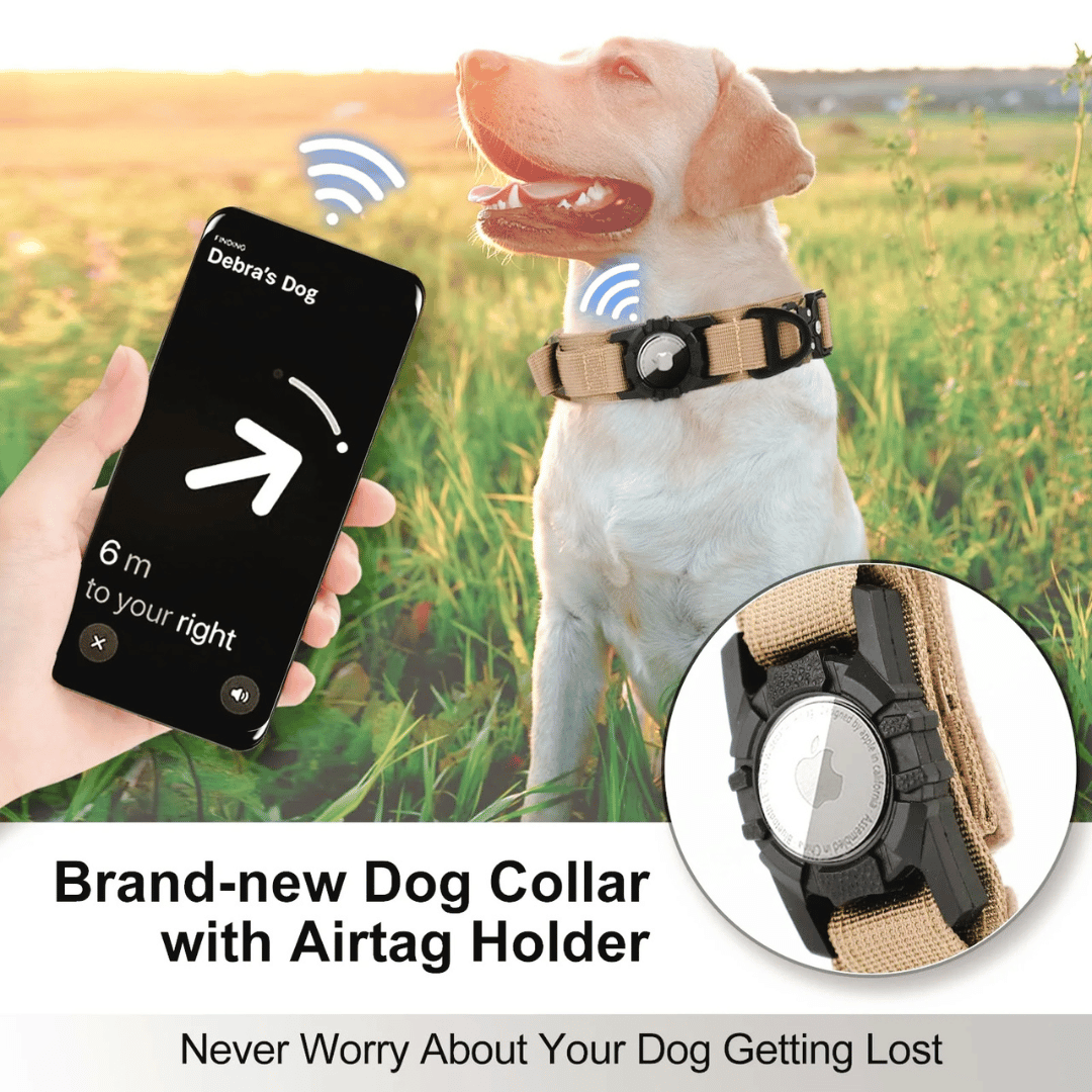 Tactical Dog Collar AirTag Holder Durable Nylon