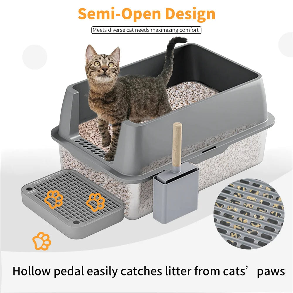 Stainless Steel Covered Cat Litter Box with Accessories