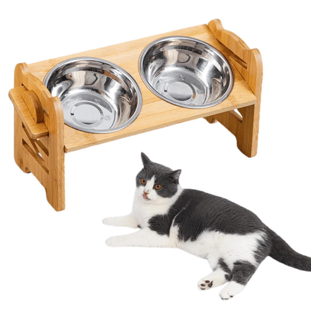 Portable Pet Feeder Adjustable Height 2 Metal Bowls - Pupporia