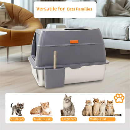 Stainless Steel Covered Cat Litter Box with Accessories