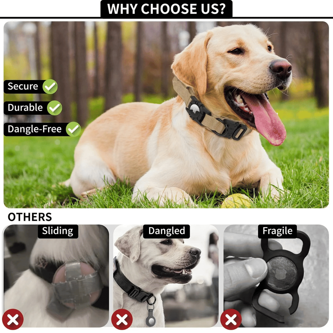 Tactical Dog Collar AirTag Holder Durable Nylon