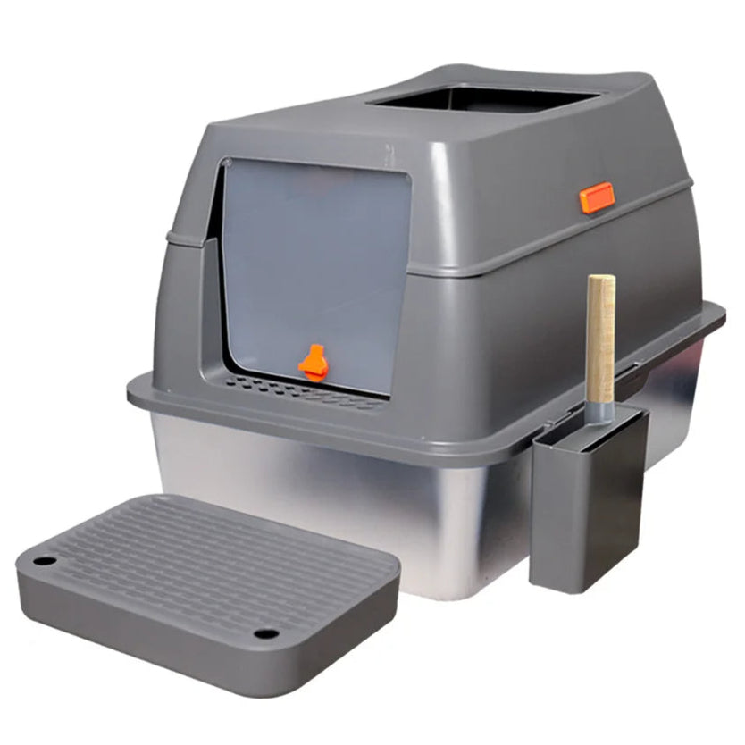 Stainless Steel Covered Cat Litter Box with Accessories - Pupporia