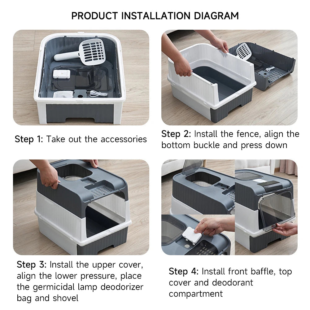 Cat Litter Box Odor Control Easy Clean Tray