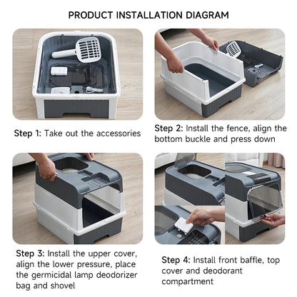 Cat Litter Box Odor Control Easy Clean Tray