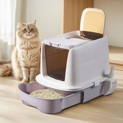 Large Covered Cat Litter Box Easy Clean Tray