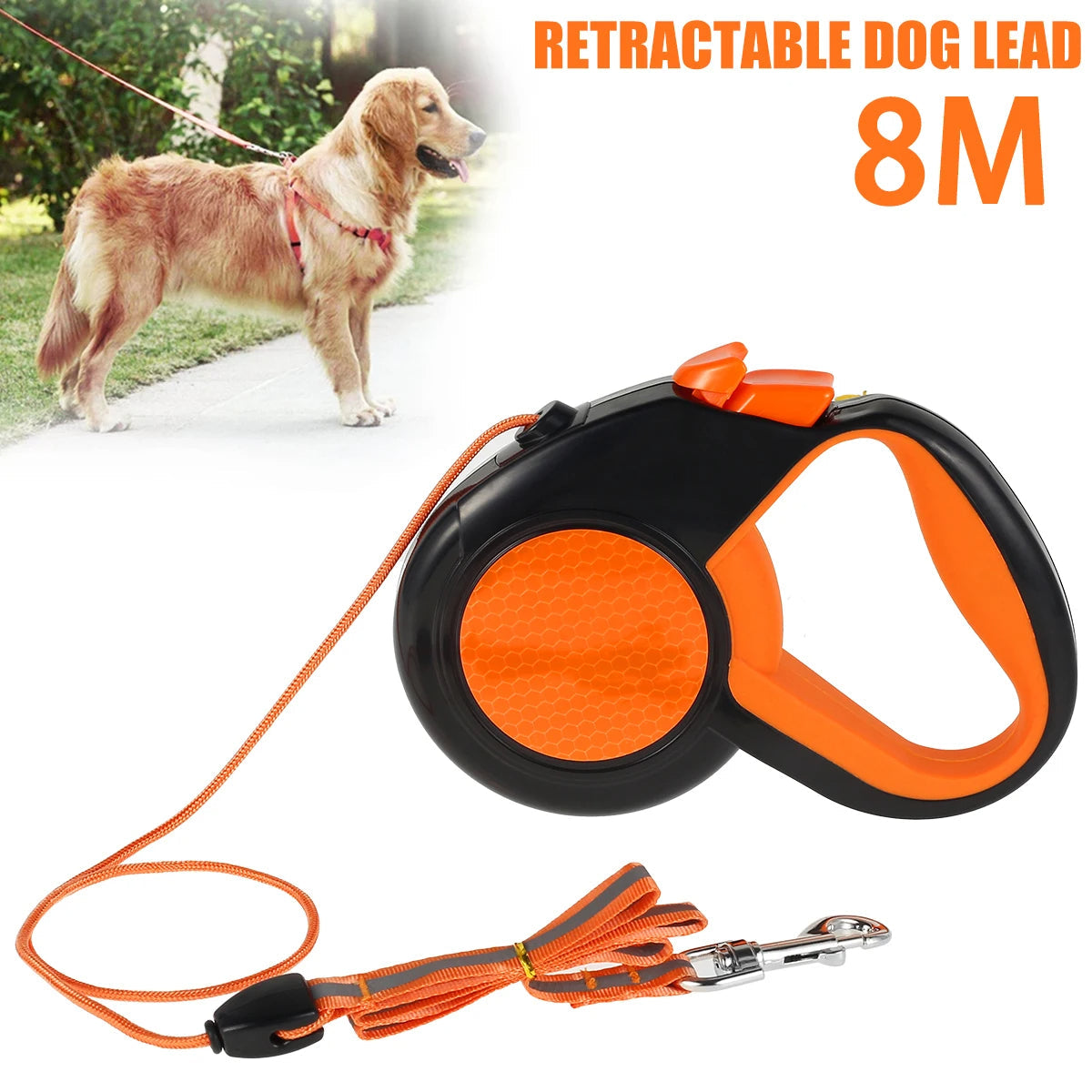 Retractable Dog Leash Comfort Grip Reflective Cord