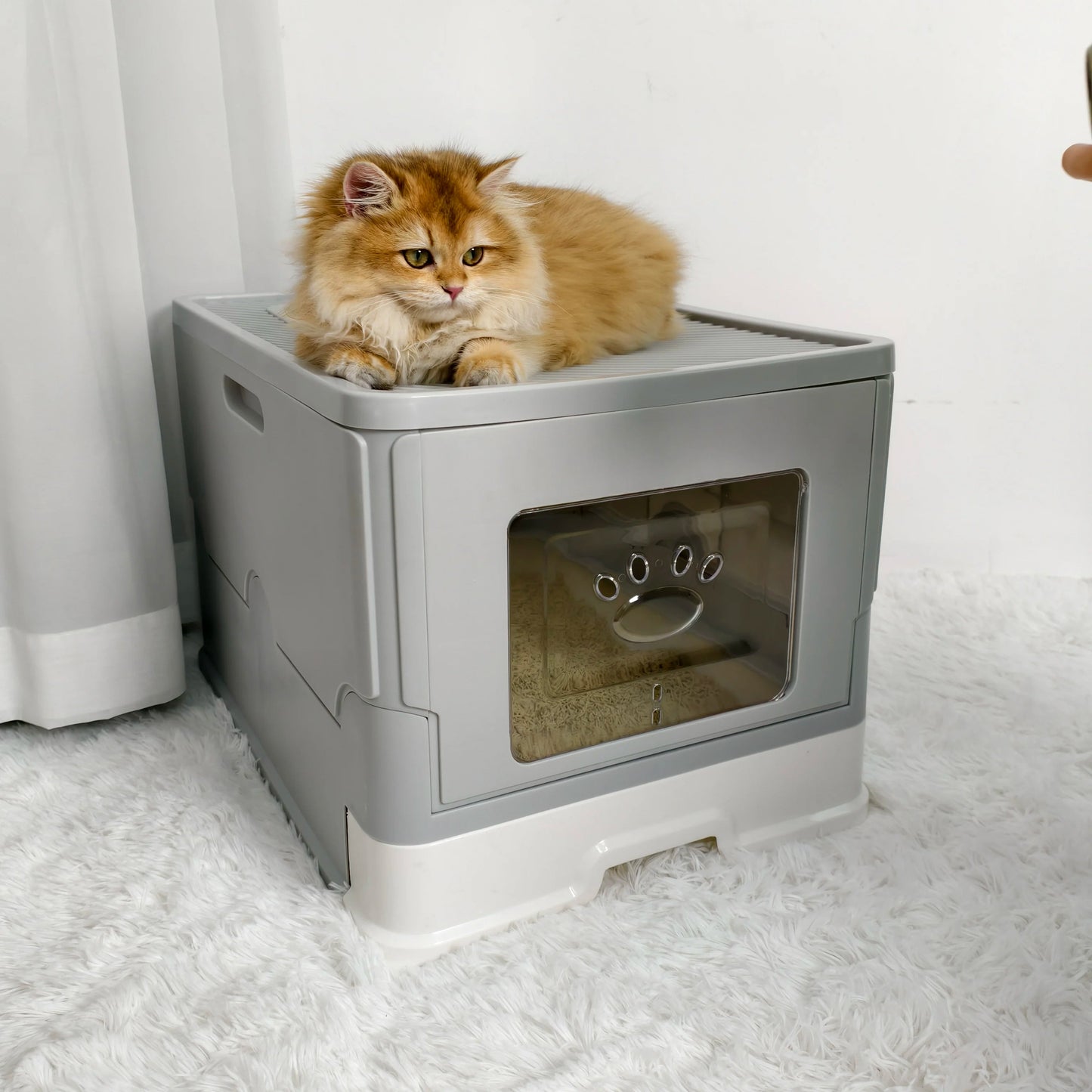 Dual Entry Hidden Cat Litter Box Easy Clean Tray