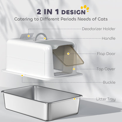 Spacious Covered Cat Litter Box Easy Clean Tray