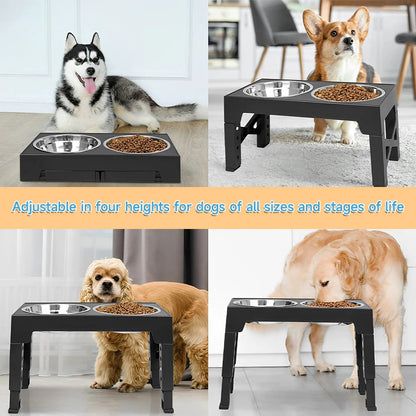 Adjustable Height Dog Feeder Metal Bowls