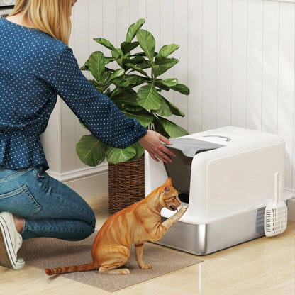 Spacious Covered Cat Litter Box Easy Clean Tray