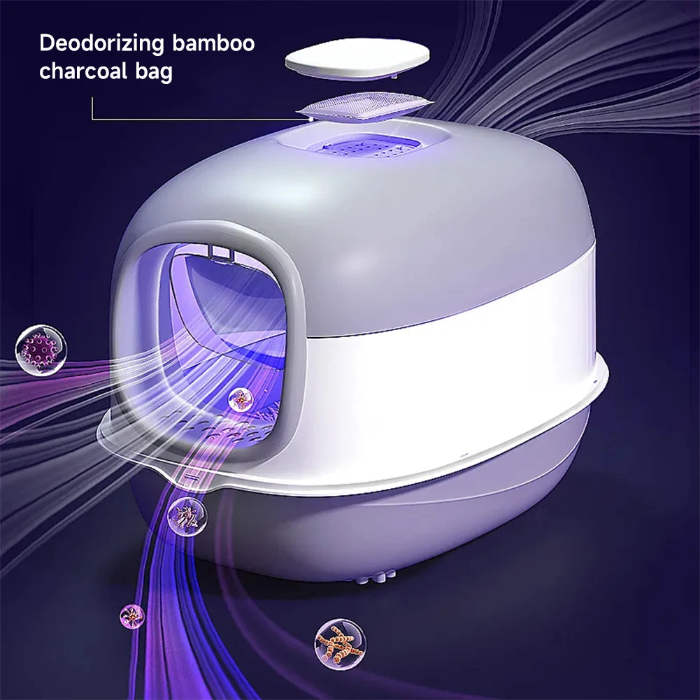 Large Cat Litter Box Covered UV Sanitizer Anti Slip Base