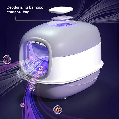 Large Cat Litter Box Covered UV Sanitizer Anti Slip Base