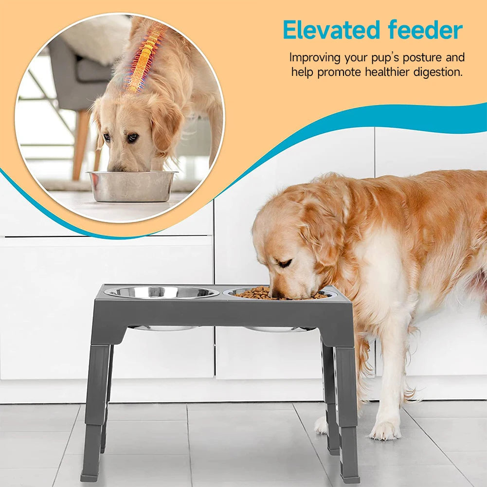 Adjustable Height Dog Feeder Metal Bowls