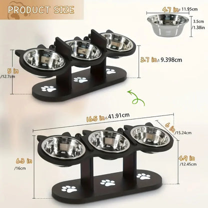Stainless Steel 3 Bowl Elevated Cat Feeder