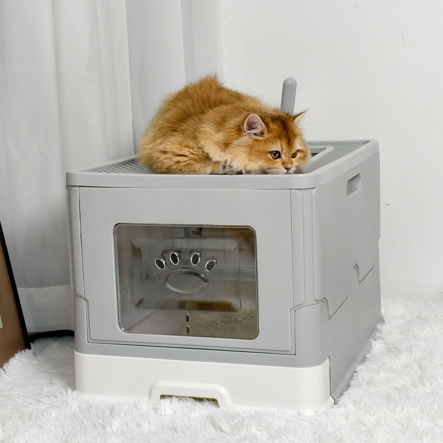 Dual Entry Hidden Cat Litter Box Easy Clean Tray