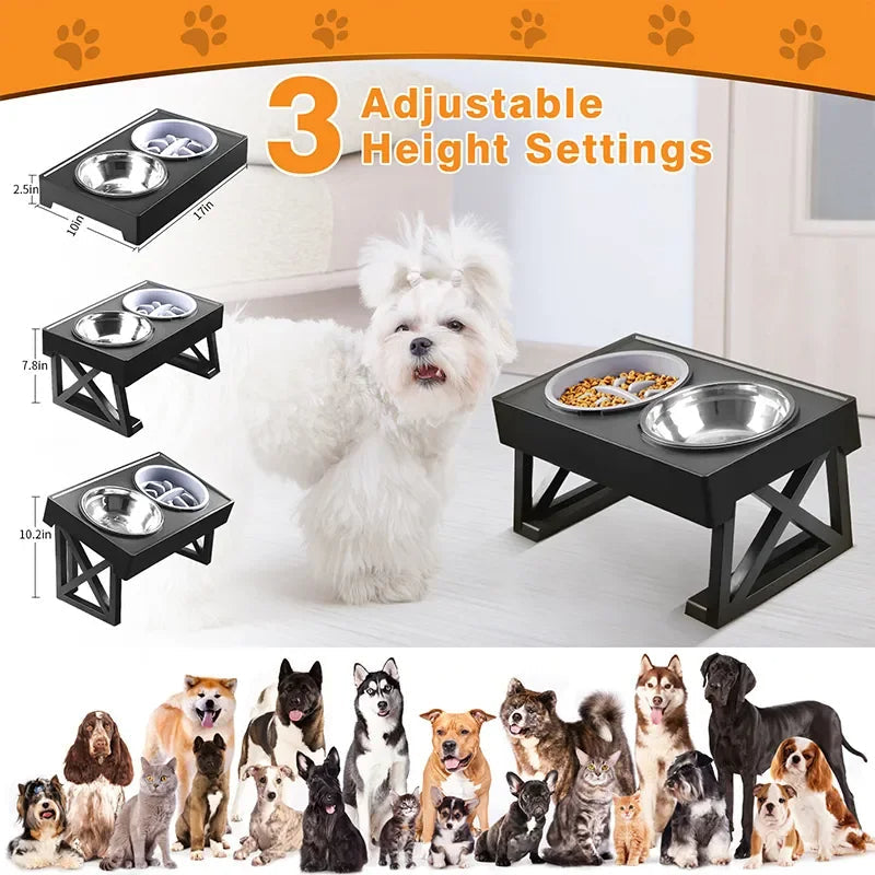 Adjustable Elevated Dog Feeder Stainless Steel Bowls