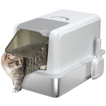 Spacious Covered Cat Litter Box Easy Clean Tray - Pupporia