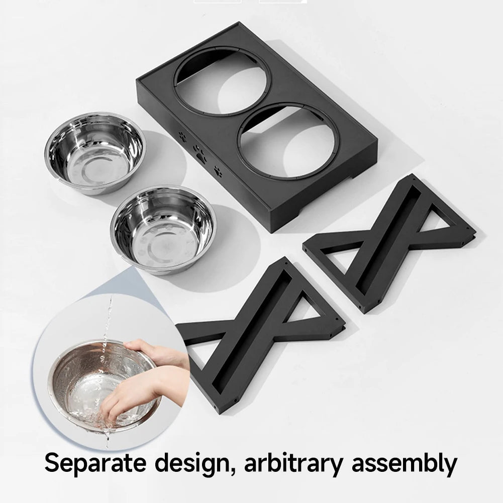 Adjustable Raised Dog Feeder Stainless Steel 2 Bowls