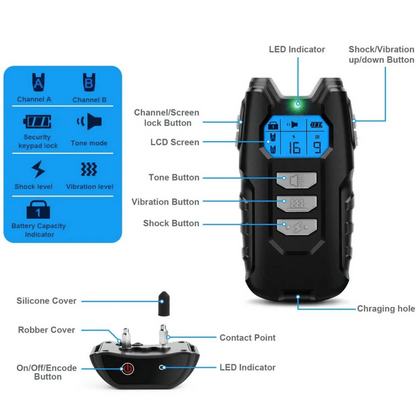 Waterproof Dog Training Collar Long Range LCD Remote