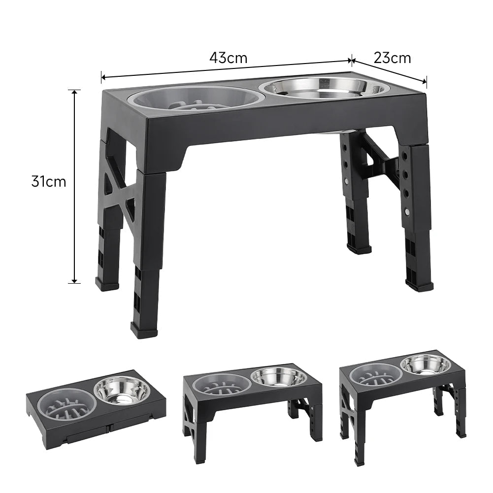 Adjustable Height Dog Feeder Metal Bowls