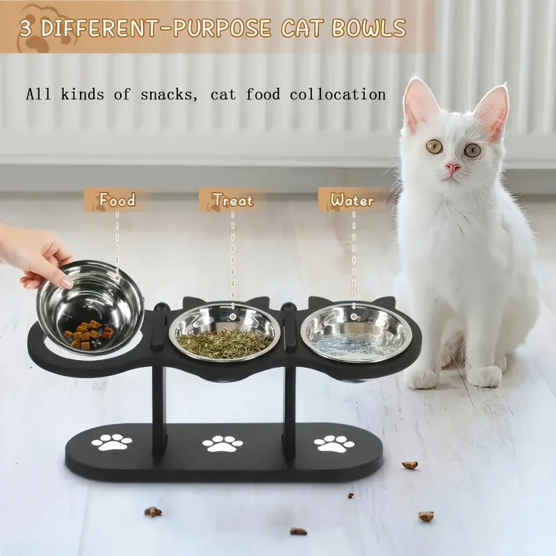 Stainless Steel 3 Bowl Elevated Cat Feeder