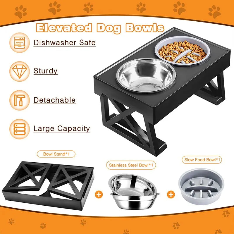 Adjustable Elevated Dog Feeder Stainless Steel Bowls