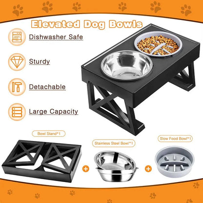 Adjustable Elevated Dog Feeder Stainless Steel Bowls