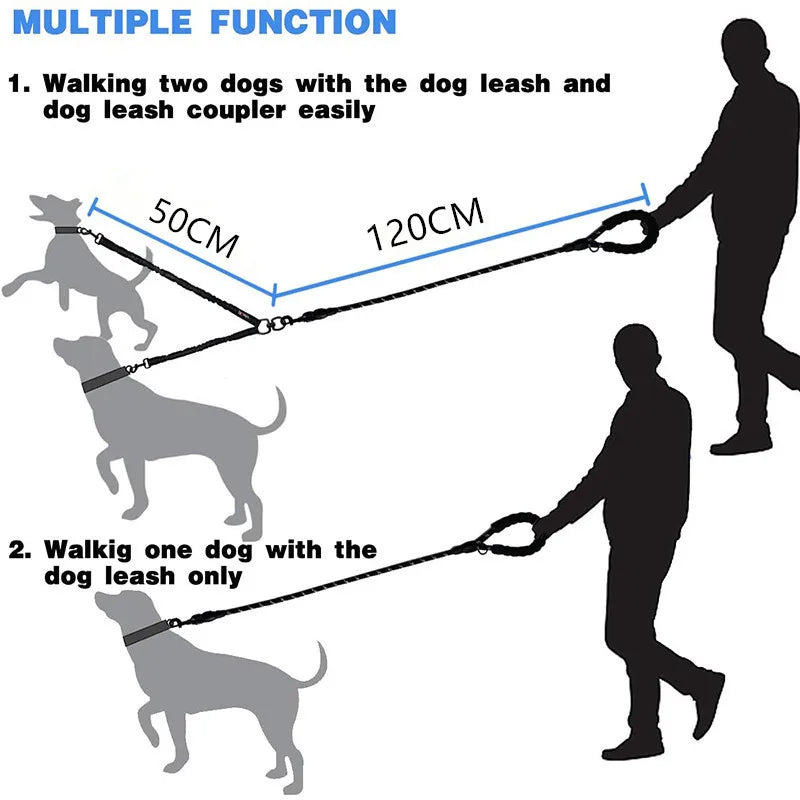 Dual Dog Leash Comfort Grip Reflective Strap