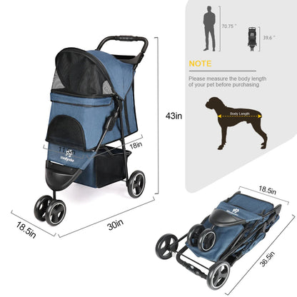 Pet Stroller Lightweight Large Storage Compartment