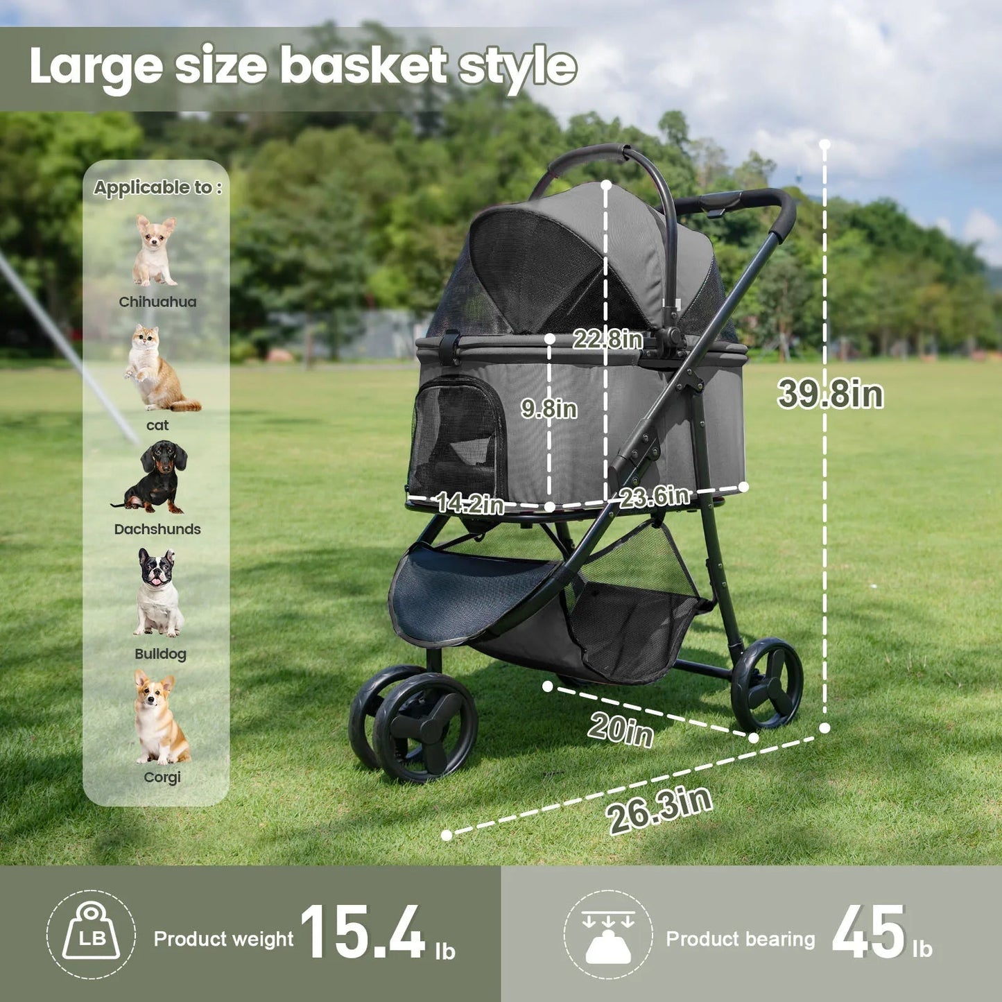 Pet Stroller Removable Carrier Bag Foldable