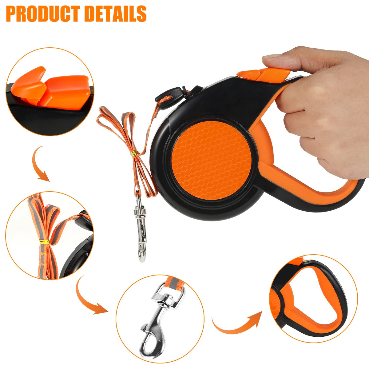 Retractable Dog Leash Comfort Grip Reflective Cord